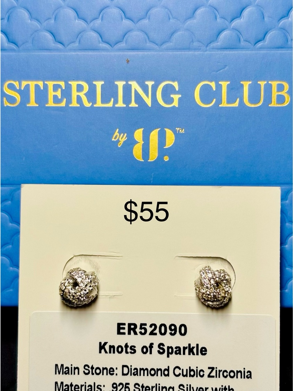 Sterling Club Knotted CZ Stud Earrings - Silver